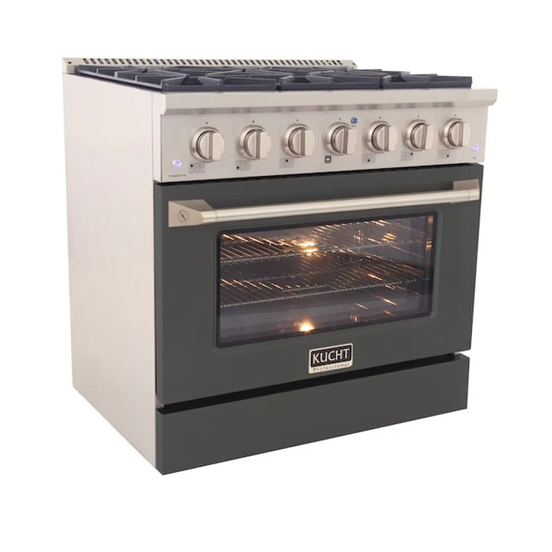 Kucht Professional 36-Inch 5.2 cu ft. Gas Range in Cement Gray with Silver Accents (KNG361-GR)