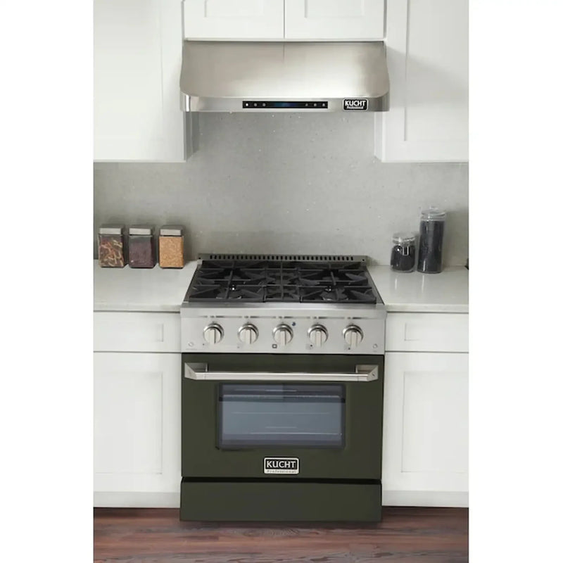Kucht Professional 30-Inch 4.2 cu ft. Propane Gas Range in Olive Green with Silver Accents (KNG301/LP-OG)