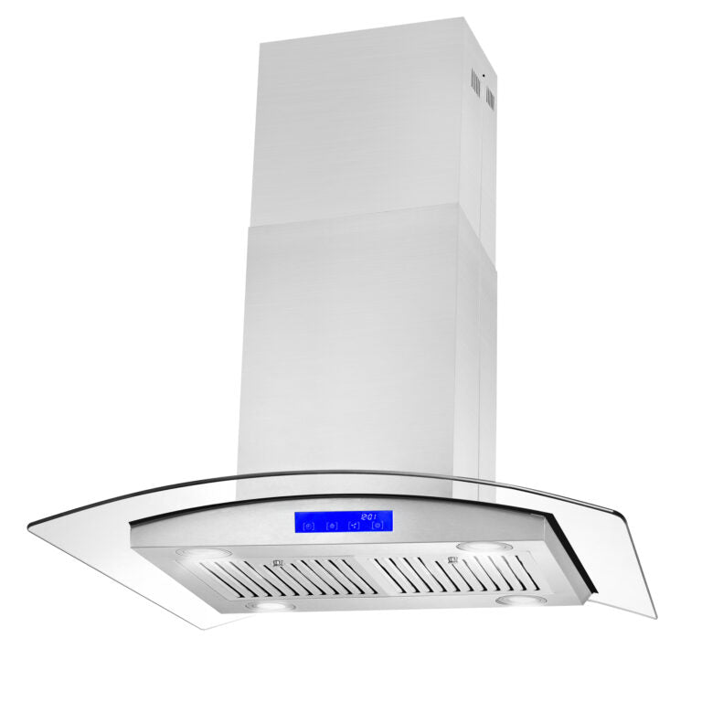 Cosmo 4-Piece Appliance Package - 30-Inch Single Oven Electric Range, Island Mount Range Hood, Dishwasher and Refrigerator with Water Dispenser in Stainless Steel (COS-4PKG-646)