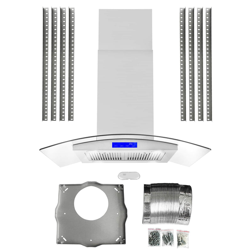 Cosmo 36-Inch 380 CFM Island Range Hood in Stainless Steel with Tempered Glass (COS-668ICS900)