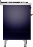 ILVE Nostalgie II 48-Inch Freestanding Natural Gas Dual Fuel Range in Midnight Blue with Copper Trim (UP48FNMPMBP)
