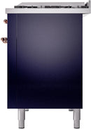 ILVE Nostalgie II 48-Inch Freestanding Natural Gas Dual Fuel Range in Midnight Blue with Copper Trim (UP48FNMPMBP)