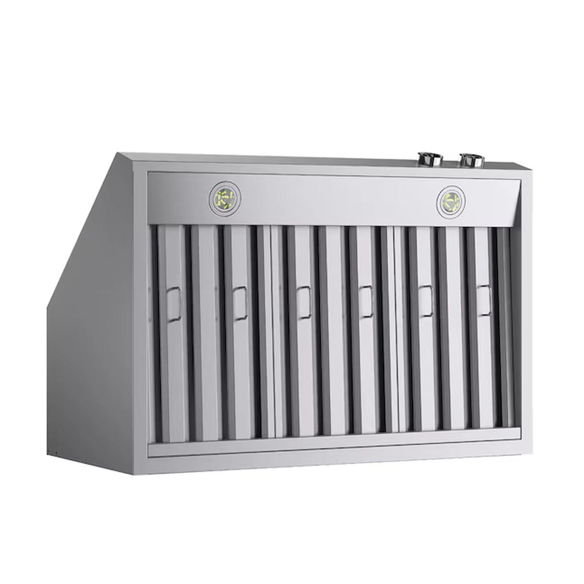 Stainless steel ducted range hood with vertical baffle filters and two front lights