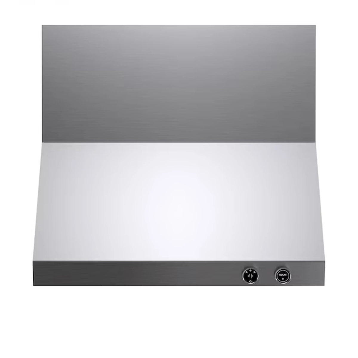 Stainless steel wall range hood with two round control buttons