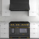 Kucht 2-Piece Appliance Package - 48-Inch Propane Gas Range with 6.7 Cu. Ft. Oven & Wall Mount Range Hood in Dark Titanium Stainless Steel with Gold Accents