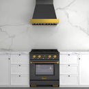 Kucht 30-Inch 900 CFM Ducted Wall Mount Range Hood in Dark Titanium Stainless Steel with Gold Accents (KRHG300-GL-C)