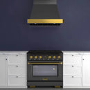 Kucht 36-Inch 600 CFM Wall Mount Range Hood in Dark Titanium Stainless Steel with Gold Accents (KRH36TG)