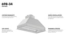 ZLINE 34-Inch Range Hood Insert in Stainless Steel with 700 CFM Motor - 18-Inch Depth (698-34)