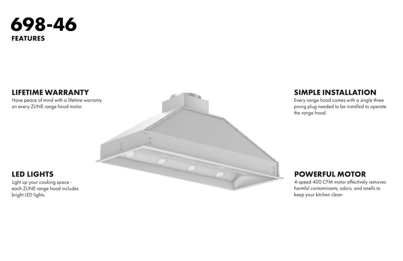 ZLINE 46-Inch Outdoor/Indoor Range Hood Insert in Stainless Steel - 18-Inch Depth (698-304-46)