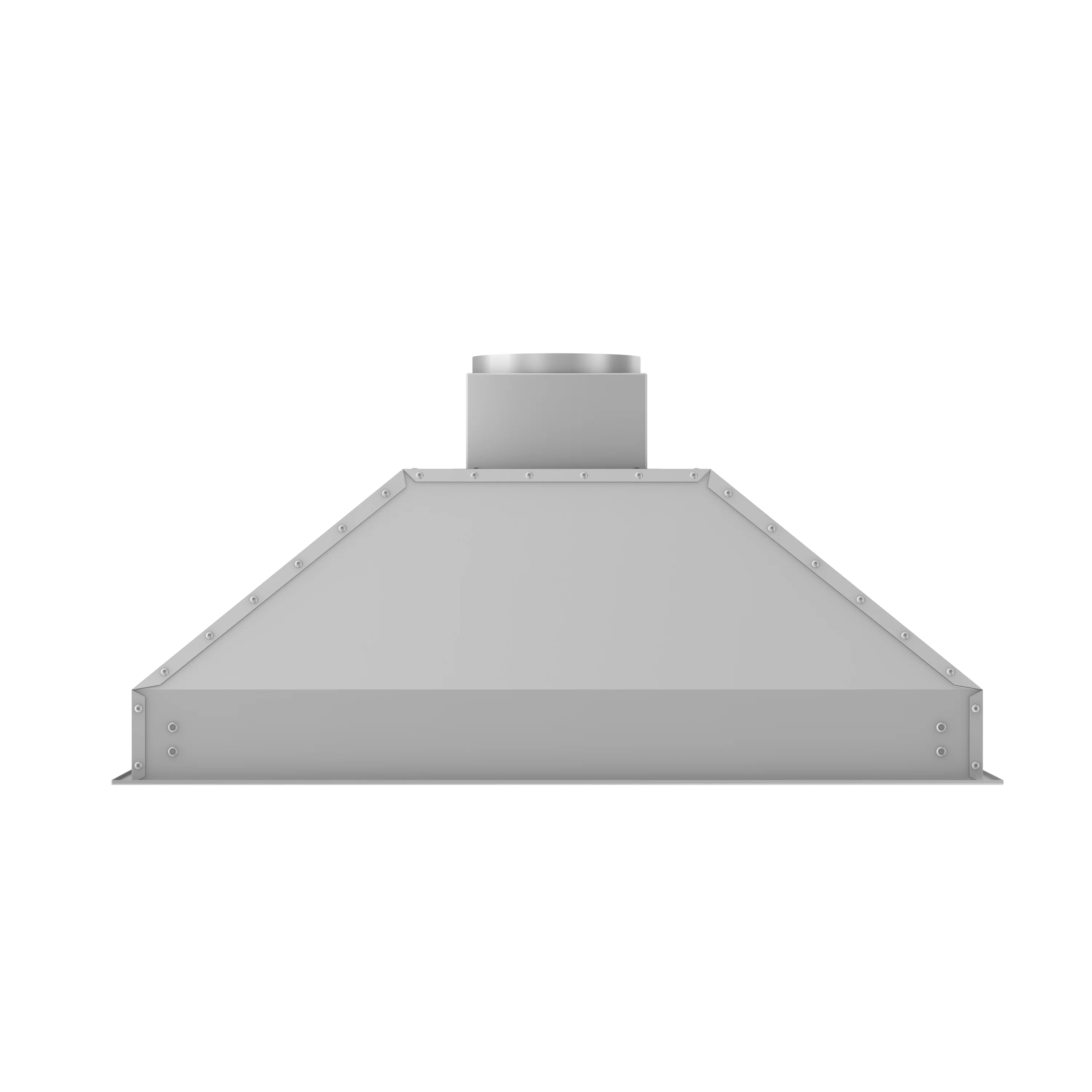 Stainless steel range hood insert side view with chimney collar