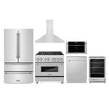 ZLINE Appliance Package - 36-Inch Dual Fuel Range, Refrigerator, Range Hood, Microwave Drawer, Tall Tub Dishwasher and Beverage Fridge in Stainless Steel (6KPR-RARH36-MWDWV-RBV)