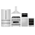 ZLINE Appliance Package - 36-Inch Dual Fuel Range, Refrigerator, Range Hood, Microwave Drawer, Tall Tub Dishwasher and Wine Cooler (6KPR-RARH36-MWDWV-RWV)