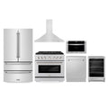 ZLINE Appliance Package - 36-Inch Gas Range, Refrigerator, Range Hood, Microwave Drawer, Tall Tub Dishwasher and Beverage Fridge in Stainless Steel (6KPR-SGRRH36-MWDWV-RBV)