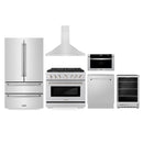 ZLINE Appliance Package - 36-Inch Gas Range, Refrigerator, Range Hood, Microwave Drawer, Tall Tub Dishwasher and Beverage Fridge in Stainless Steel (6KPR-SGRRH36-MWDWV-RBV)