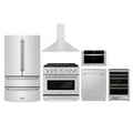 ZLINE Appliance Package - 36-Inch Gas Range, Range Hood, Microwave Drawer, Tall Tub Dishwasher and Wine Cooler in Stainless Steel (6KPR-SGRRH36-MWDWV-RWV)