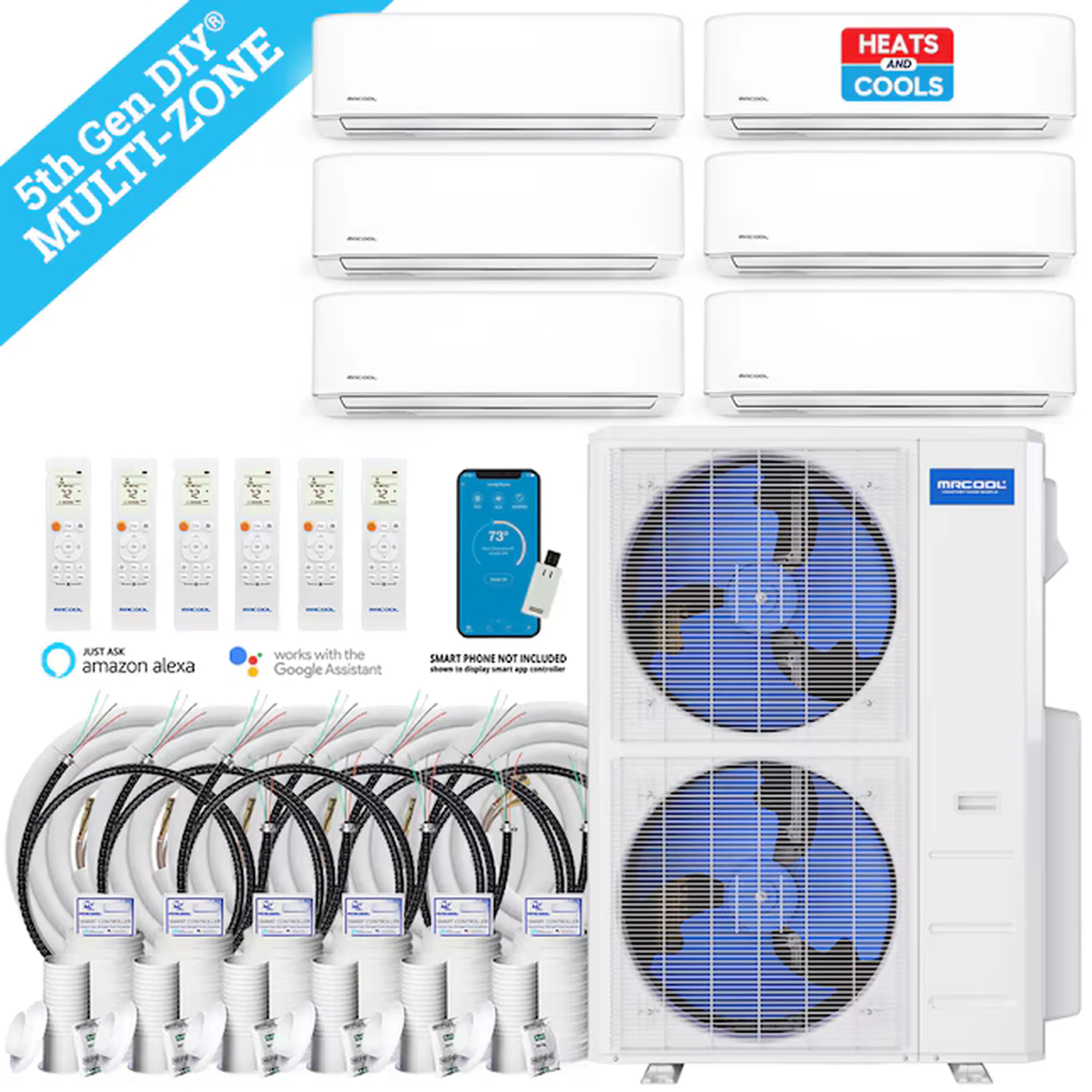 MRCOOL 6-zone ductless mini split kit with 6 indoor units and outdoor condenser plus lines