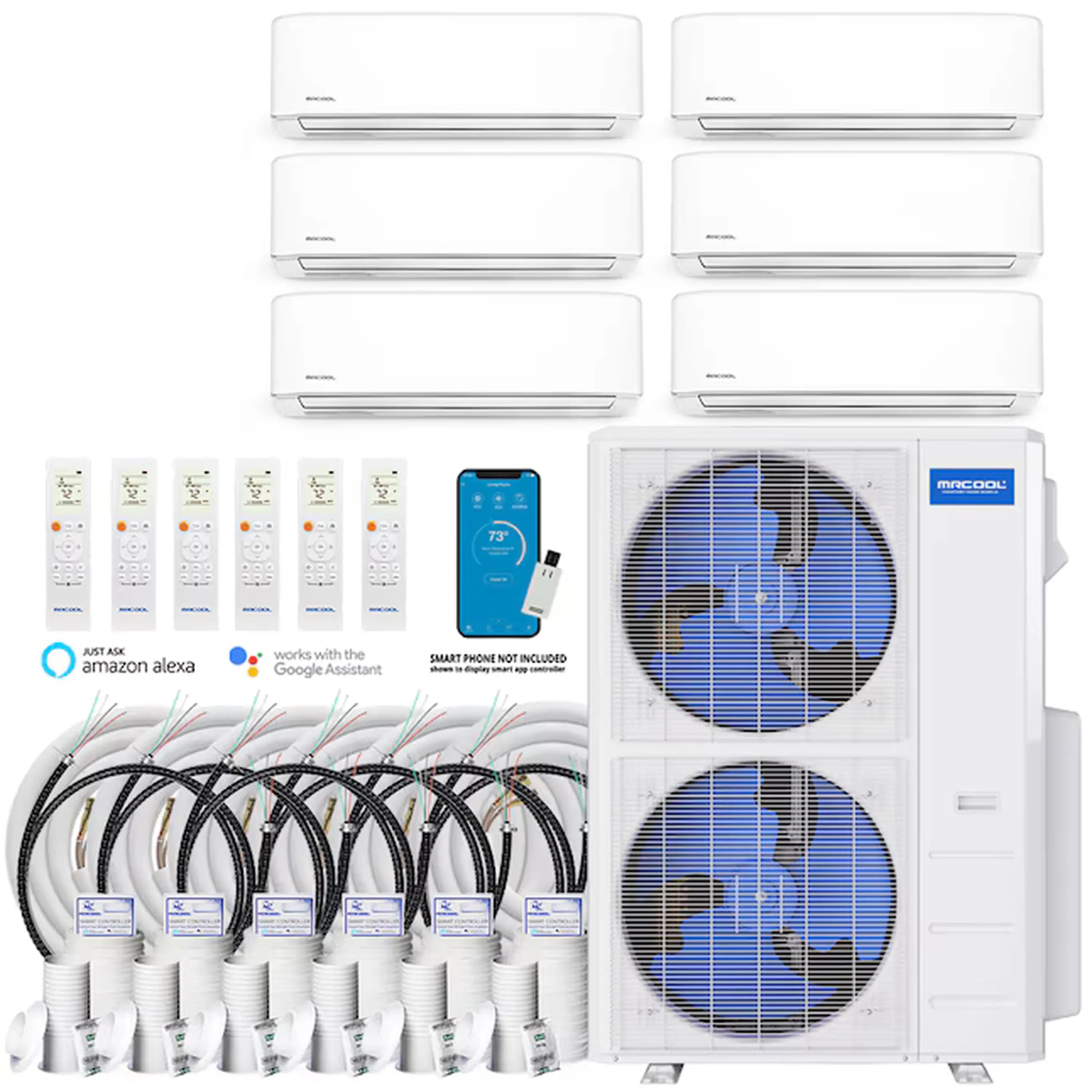 6-zone ductless mini split heat pump kit with indoor units and outdoor condenser