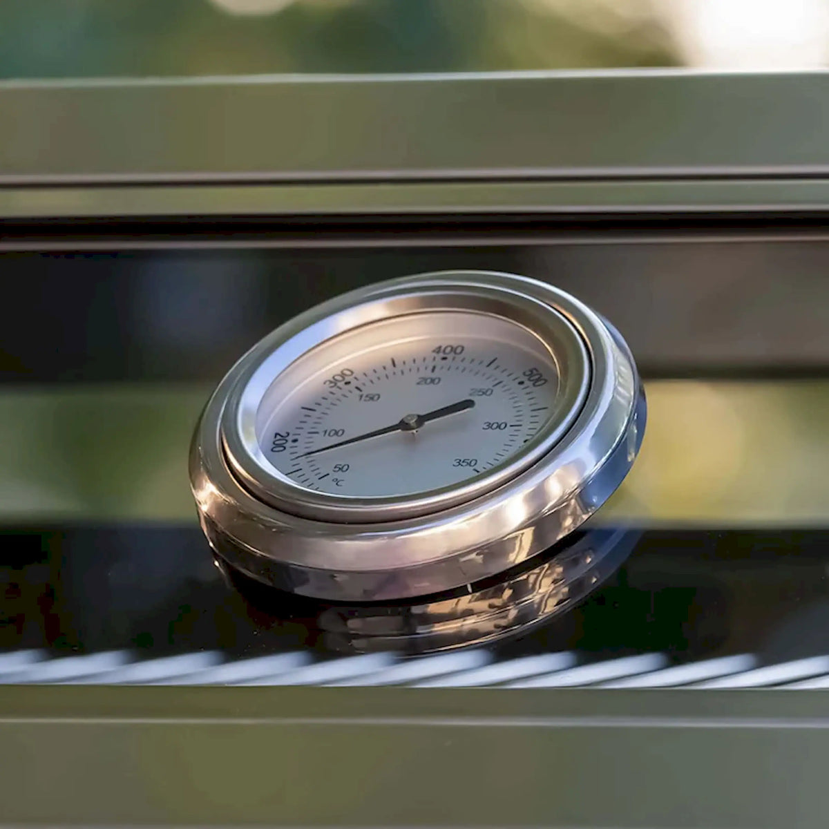 Stainless steel grill temperature gauge with numbered dial