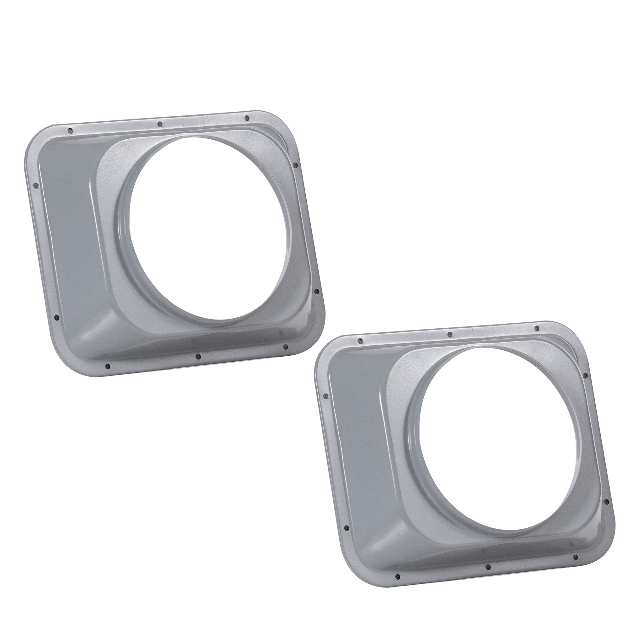 Grey duct collar covers with circular exhaust openings and screw holes