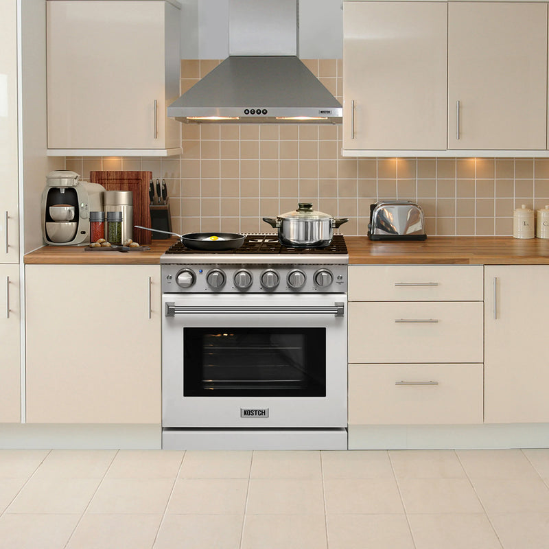 Kostch 30-Inch Propane Gas Range with 5 Burners & 4.55 Cu. Ft. Convection Oven in Stainless Steel (KOS-30RG03MLP-S)