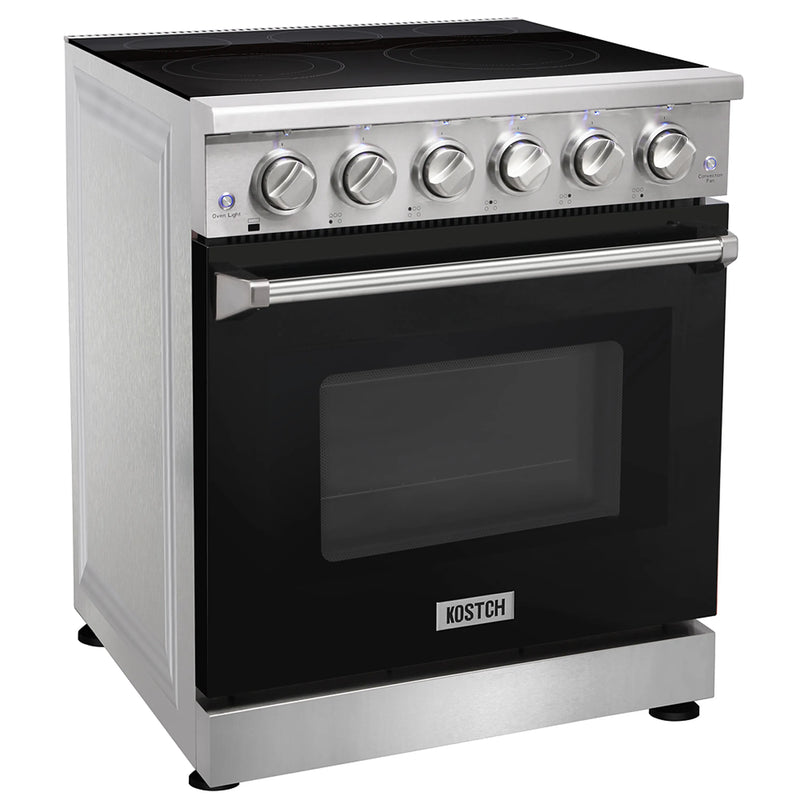 Kostch 30-Inch Glass Top Electric Range with 5 Burners & 4.55 Cu. Ft. Convection Oven in Black (KOS-30RE06H-B)