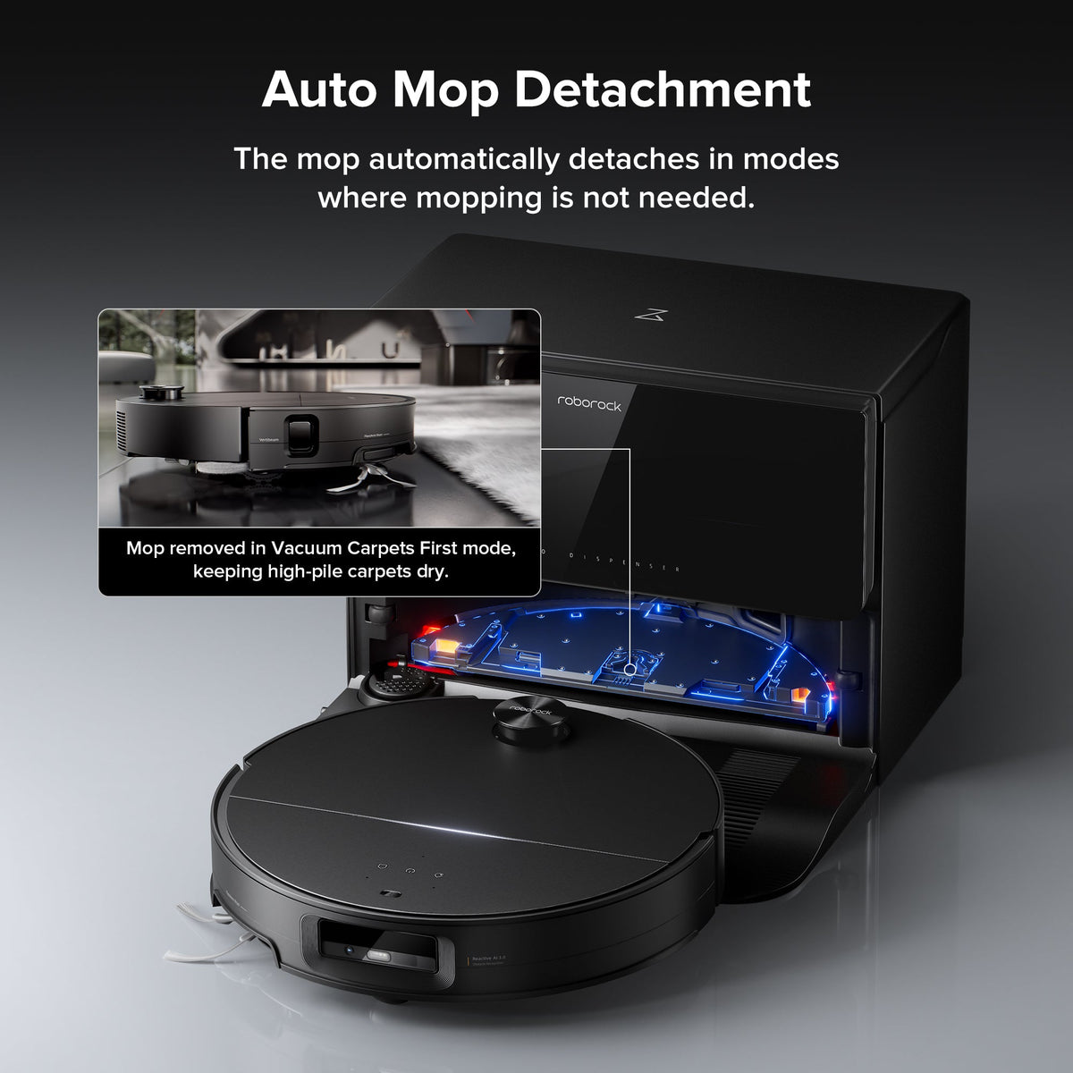 Roborock auto mop detachment system with robot vacuum docked