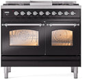 ILVE Nostalgie II 40-Inch Dual Fuel Freestanding Range in Glossy Black with Chrome Trim (UPD40FNMPBKCLP)