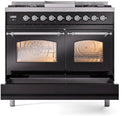 ILVE Nostalgie II 40-Inch Freestanding Natural Gas Dual Fuel Range in Glossy Black with Chrome Trim (UPD40FNMPBKC)