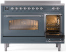 ILVE Nostalgie II 48-Inch Freestanding Electric Induction Range in Blue Grey with Chrome Trim (UPI486NMPBGC)