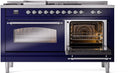 ILVE Nostalgie II 60-Inch Dual Fuel Range with 7 Burners, Griddle, & French Top with Triple Glass Door Oven in Midnight Blue with Chrome Trim (UP60FSNMPMBC)