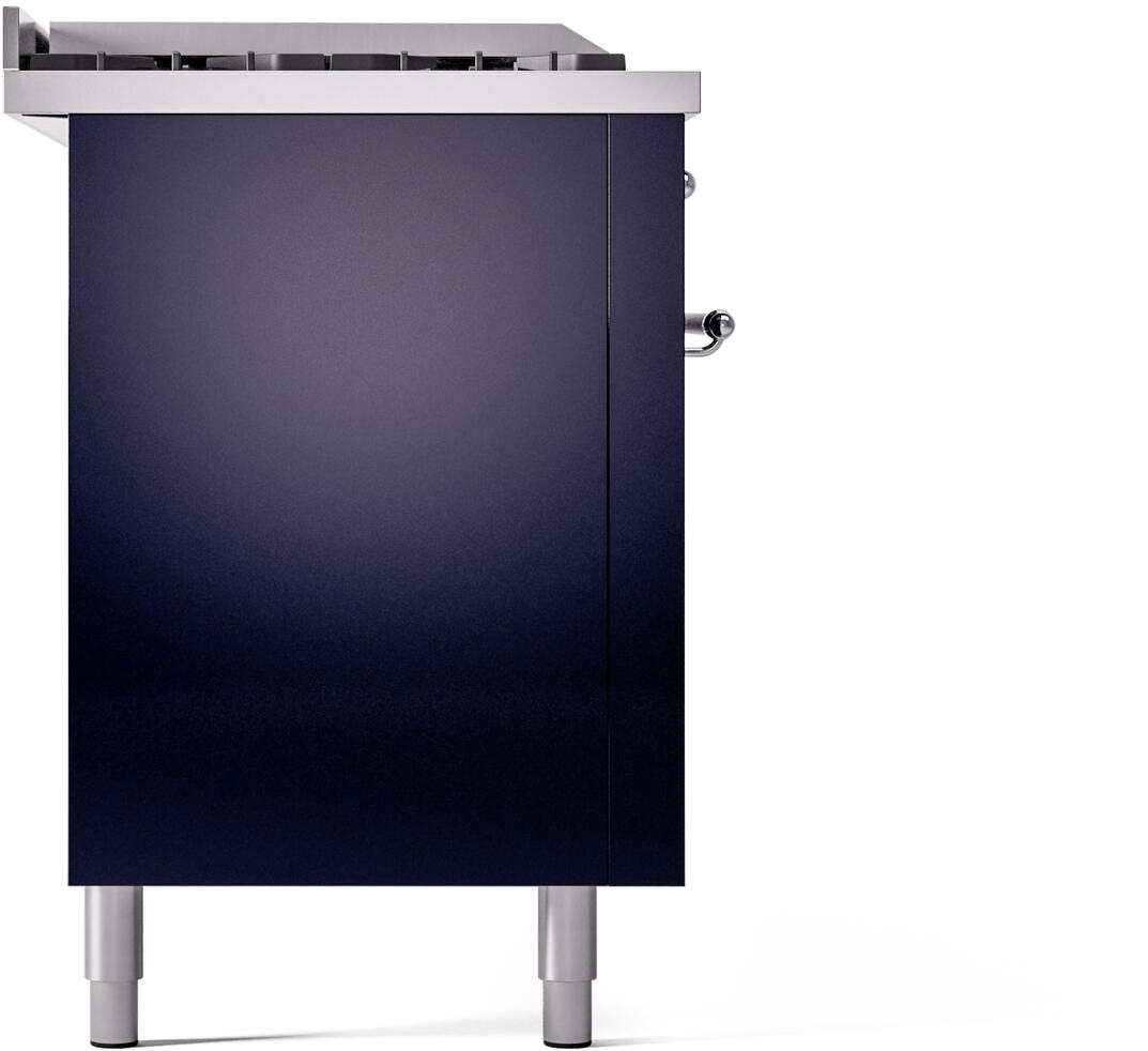 Midnight blue range back panel with flue and side exterior details