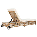 Parrot Uncle Outdoor Lounge Chair, Patio Chaise Lounge with 5-Position Backrest, Rattan Outdoor Lounge Chair with Cushion and Wheels for Poolside, Backyard, Garden