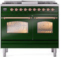 ILVE Nostalgie II 40-Inch Freestanding Natural Gas Dual Fuel Range in Emerald Green with Copper Trim (UPD40FNMPEGP)