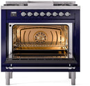 ILVE Nostalgie II 36-Inch Freestanding Natural Gas Dual Fuel Range in Midnight Blue with Chrome Trim (UP36FNMPMBC)
