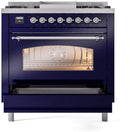 ILVE Nostalgie II 36-Inch Freestanding Natural Gas Dual Fuel Range in Midnight Blue with Chrome Trim (UP36FNMPMBC)