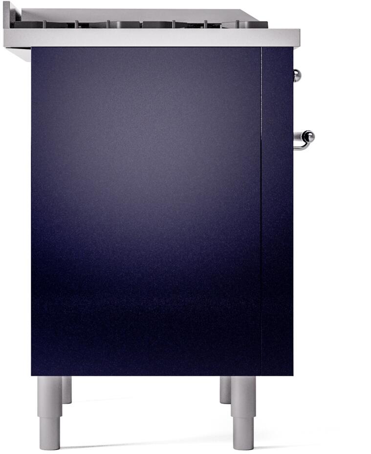 Midnight blue dual fuel freestanding range side panel with rear mounting hardware