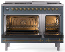 ILVE Nostalgie II 48-Inch Dual Fuel Freestanding Range in Blue Grey with Brass Trim (UP48FNMPBGG)