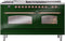 ILVE Nostalgie II 60-Inch Natural Gas Dual Fuel Range with 7 Burners, Griddle, & French Top with Triple Glass Door Oven in Emerald Green with Copper Trim (UP60FSNMPEGP)