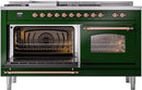 ILVE Nostalgie II 60-Inch Natural Gas Dual Fuel Range with 7 Burners, Griddle, & French Top with Triple Glass Door Oven in Emerald Green with Copper Trim (UP60FSNMPEGP)