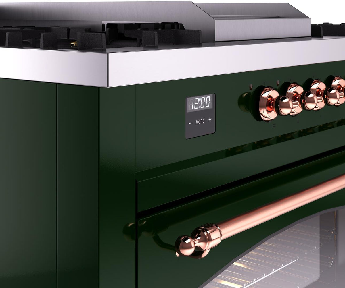 Emerald green control panel with digital display and copper control knobs