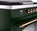 ILVE Nostalgie II 60-Inch Natural Gas Dual Fuel Range with 7 Burners, Griddle, & French Top with Triple Glass Door Oven in Emerald Green with Copper Trim (UP60FSNMPEGP)