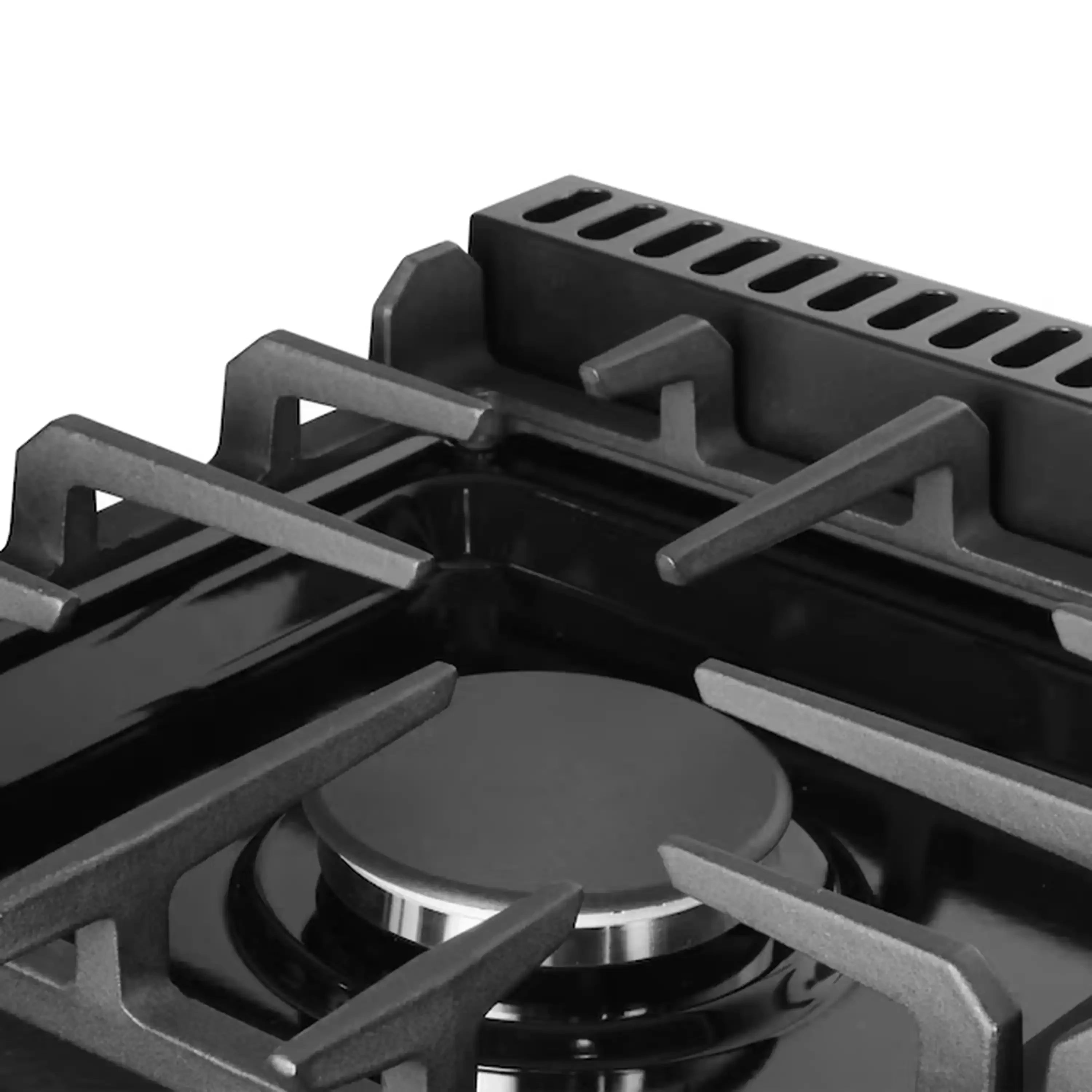 Matte black gas burner with cast-iron style grate and burner ring
