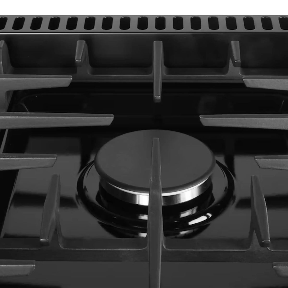 Matte black front gas burner with round grate and burner cap