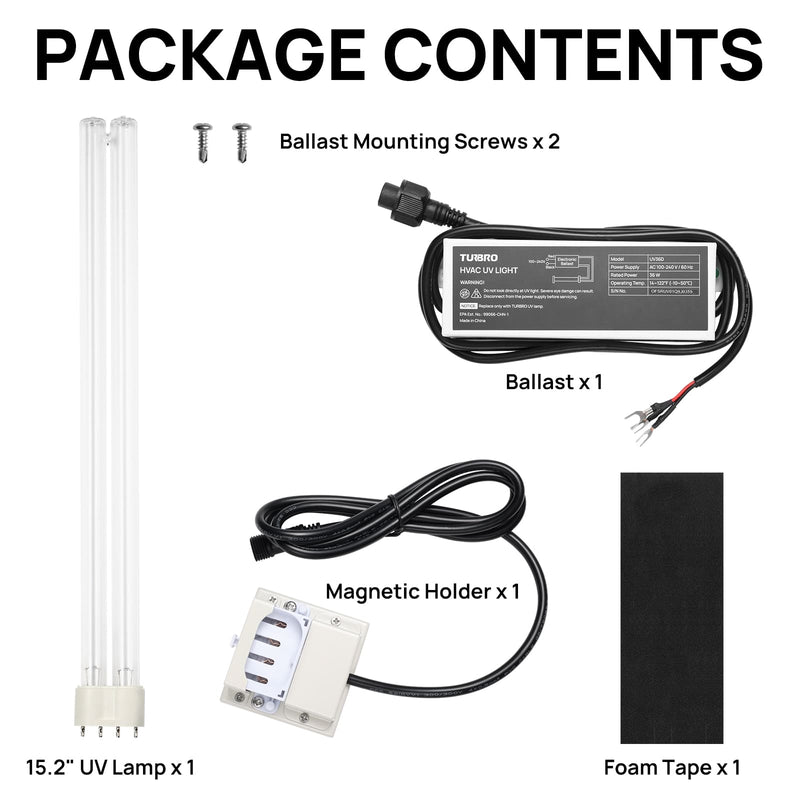 TURBRO UV36D 36W UV Light Kit for HVAC Duct Cleaning, Wiring (707-90-171)