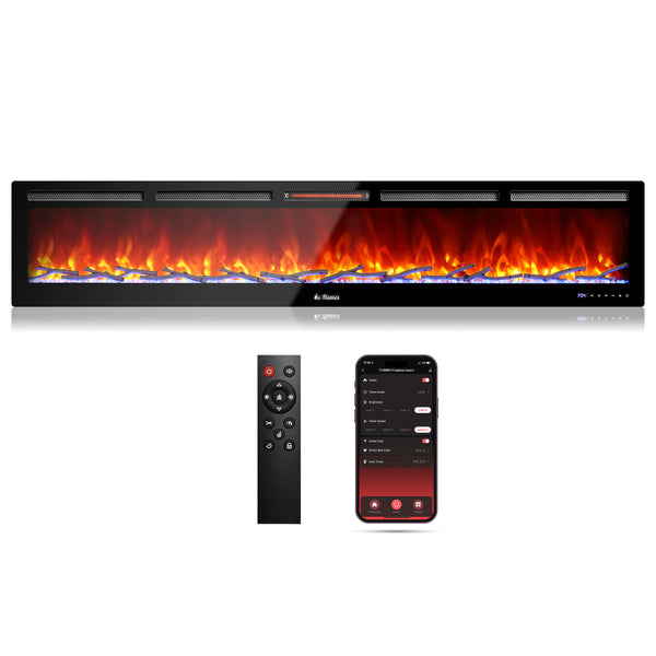 TURBRO In Flames INF98W-3D WiFi Smart Wall Mounted Electric Fireplace, Tempered Glass, 1500W Infrared Quartz Heating (707-98-189A)
