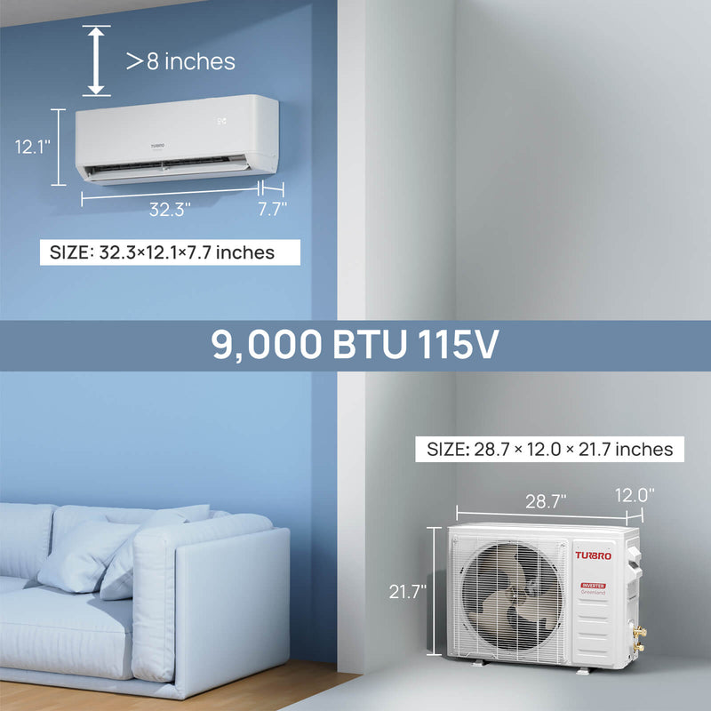 TURBRO Greenland 9,000 BTU Mini Split Air Conditioner with Heat Pump and 16 Ft. Line Set, WiFi Ductless
