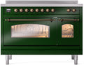 ILVE Nostalgie II 48-Inch Freestanding Electric Induction Range in Emerald Green with Bronze Trim (UPI486NMPEGB)