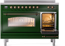 ILVE Nostalgie II 48-Inch Freestanding Electric Induction Range in Emerald Green with Bronze Trim (UPI486NMPEGB)