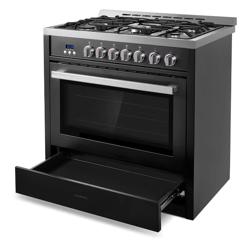 Cosmo 36-Inch Professional Style Gas Range with 5 Gas Burners and 3.8 Cu. Ft. Convection Oven in Matte Black (COS-965AGC-BKS)