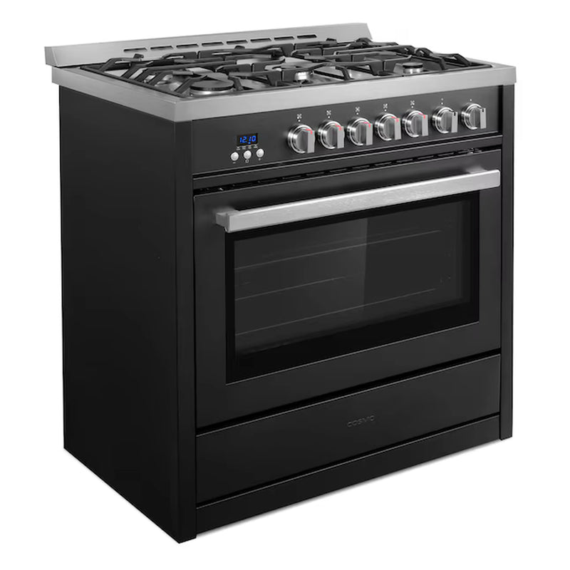 Cosmo 36-Inch Professional Style Gas Range with 5 Gas Burners and 3.8 Cu. Ft. Convection Oven in Matte Black (COS-965AGC-BKS)